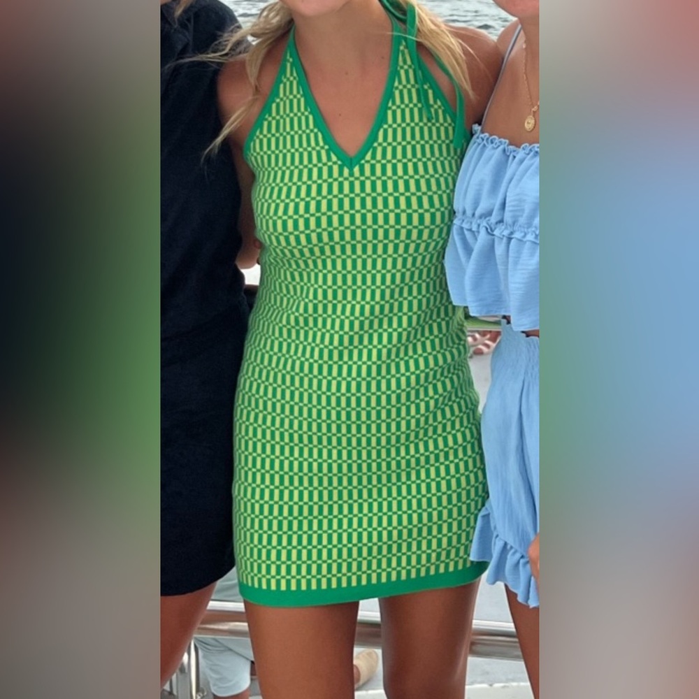 cotton candy la green mini dress, size small, tie on top for adjustable